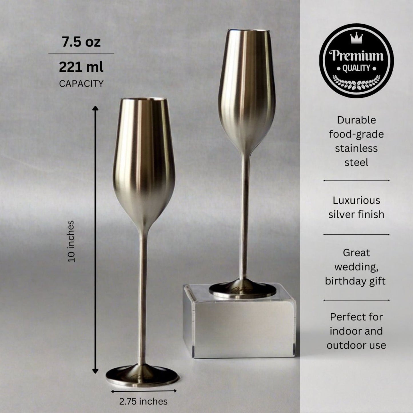 Unbreakable Champagne Flutes (Silver) (Online Exclusive)