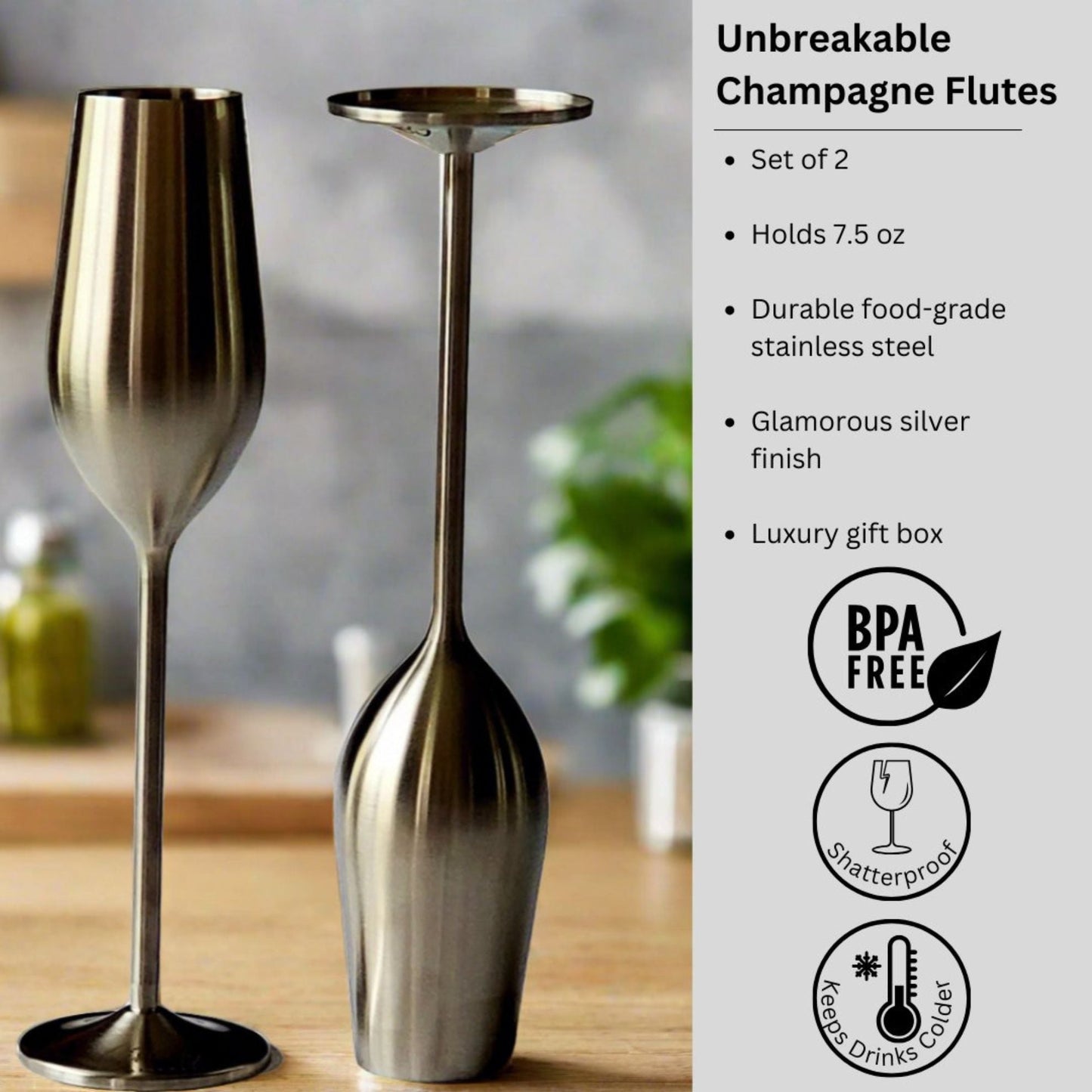 Unbreakable Champagne Flutes (Silver) (Online Exclusive)