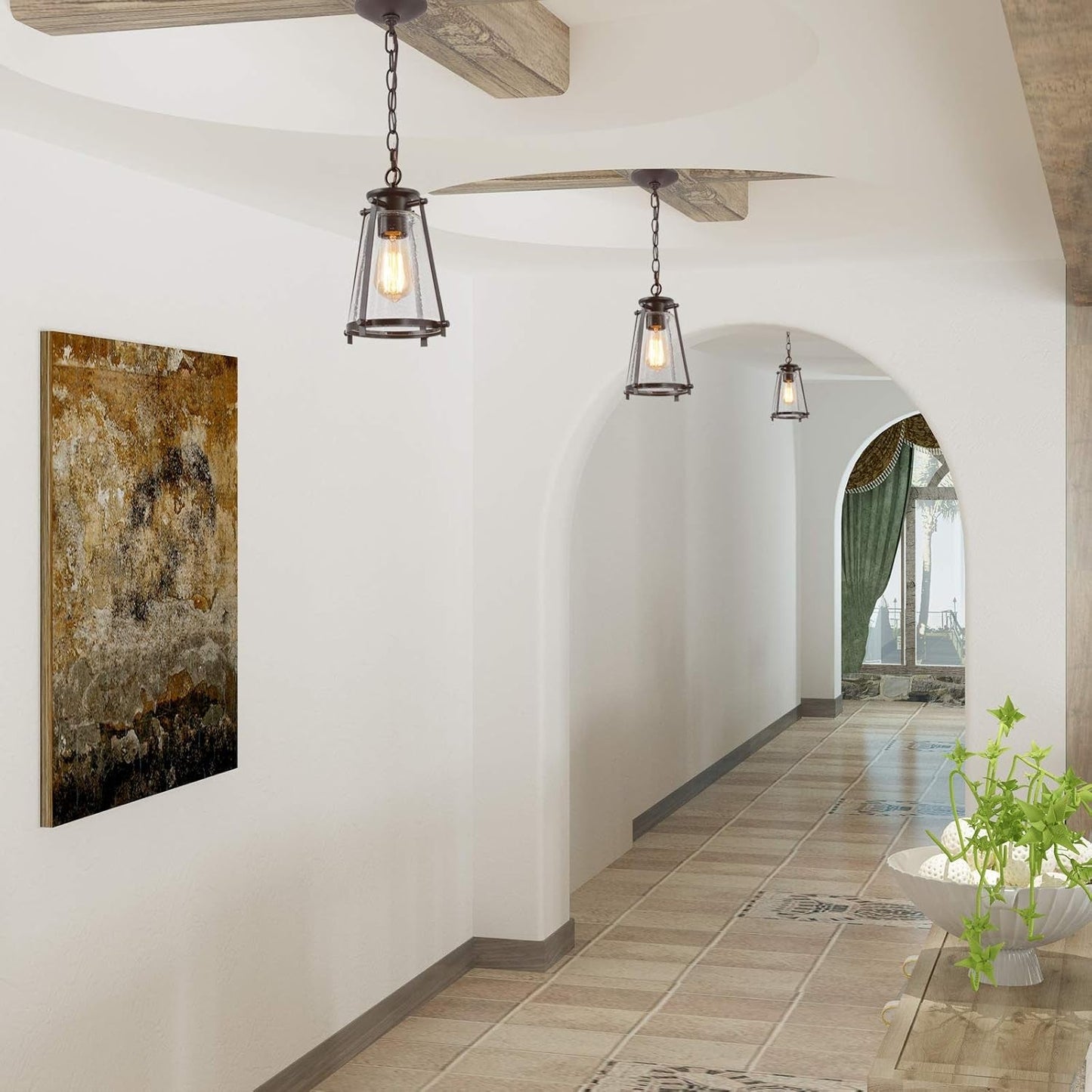Farmhouse Pendant Lighting with Seeded Glass Shade  (Online Exclusive)