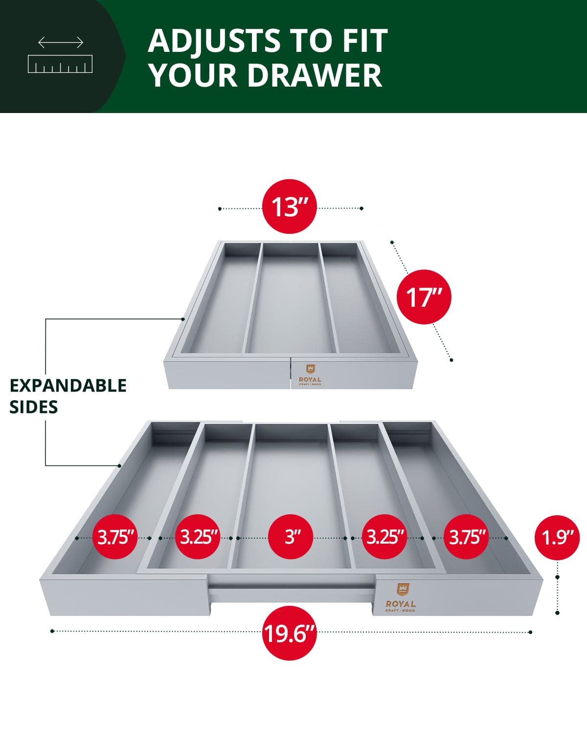 Utensil Drawer Organizer, Gray (5 Slots)  (Online Exclusive)
