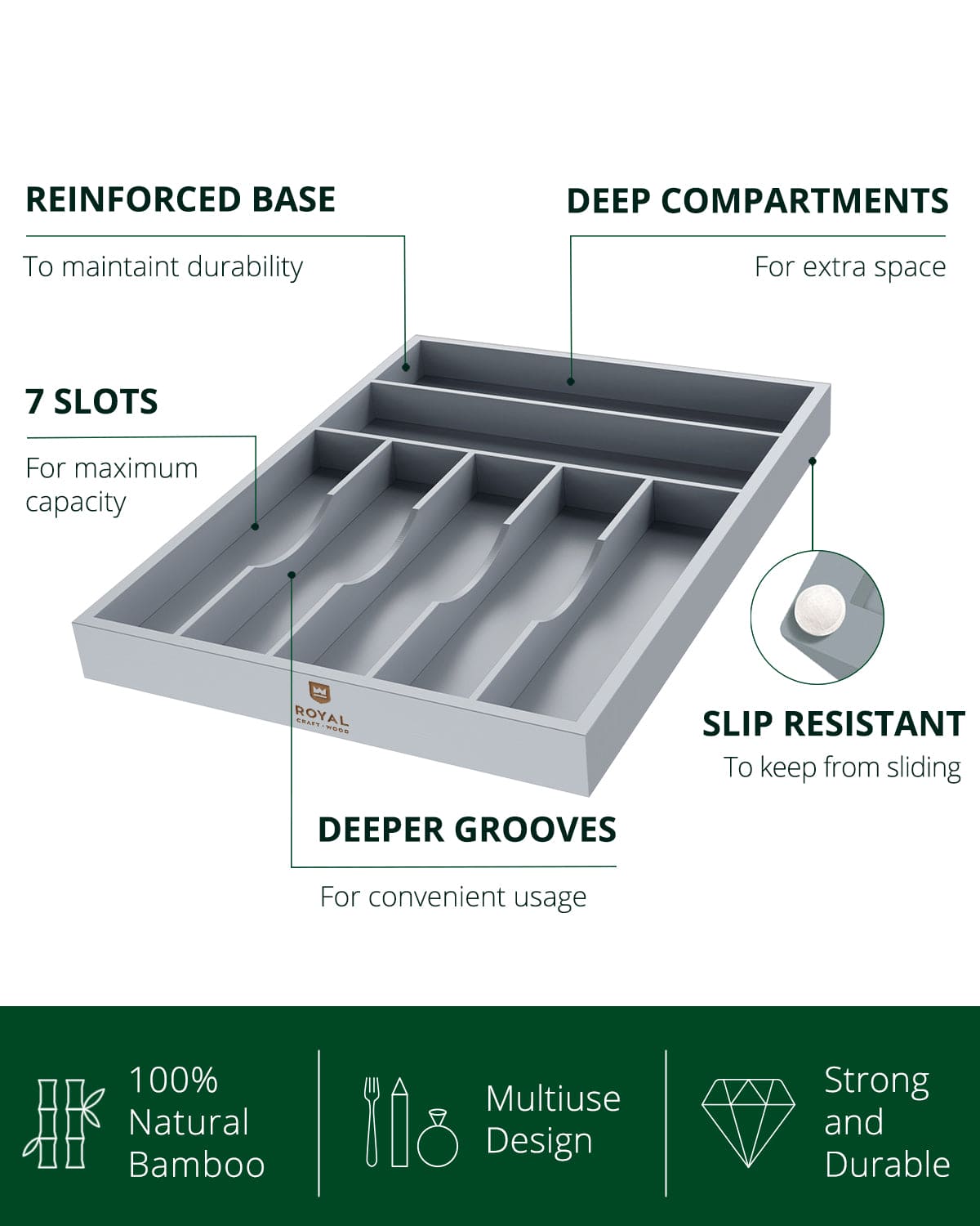 Basic Silverware Drawer Organizer, Gray (Online Exclusive)