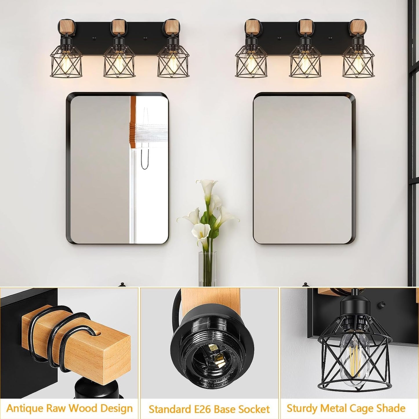 3-Light Wood Farmhouse Vanity Light  (Online Exclusive)