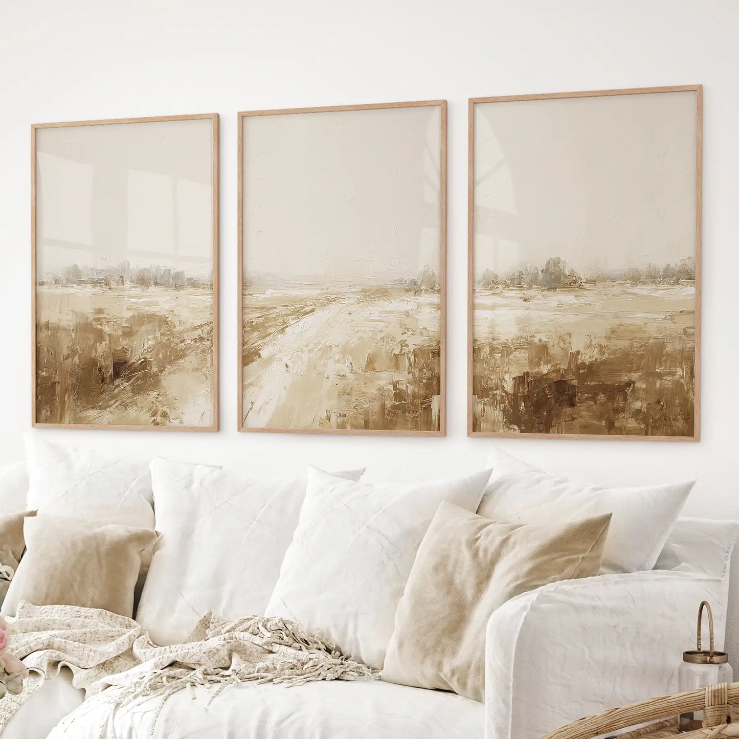 Neutral Abstract Landscape Art. Beige Farmhouse Triptych  (online exclusive)