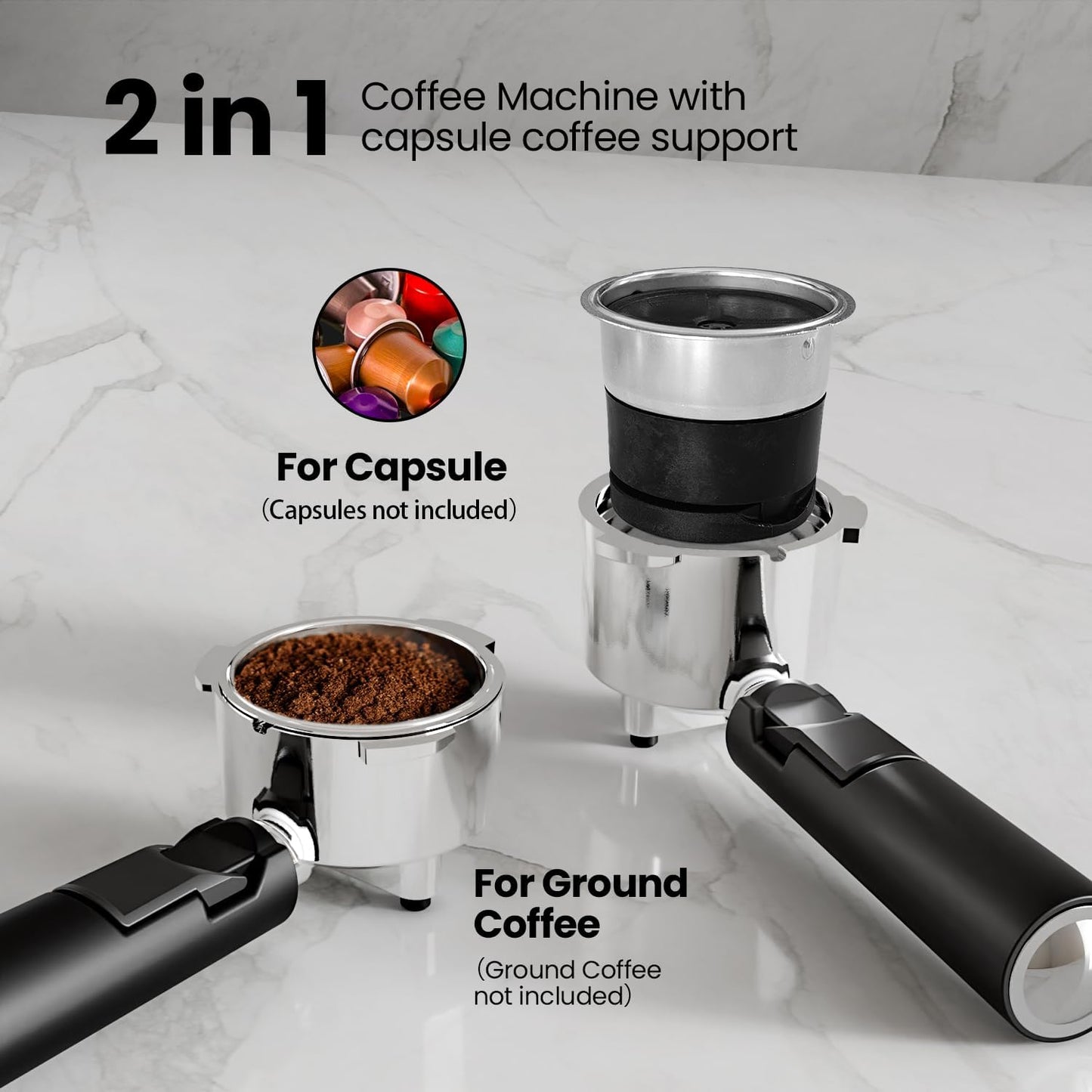 3 in 1 Professional Espresso Maker with Dual Heating System & Capsule Compatible CM8008  (Online Exclusive)