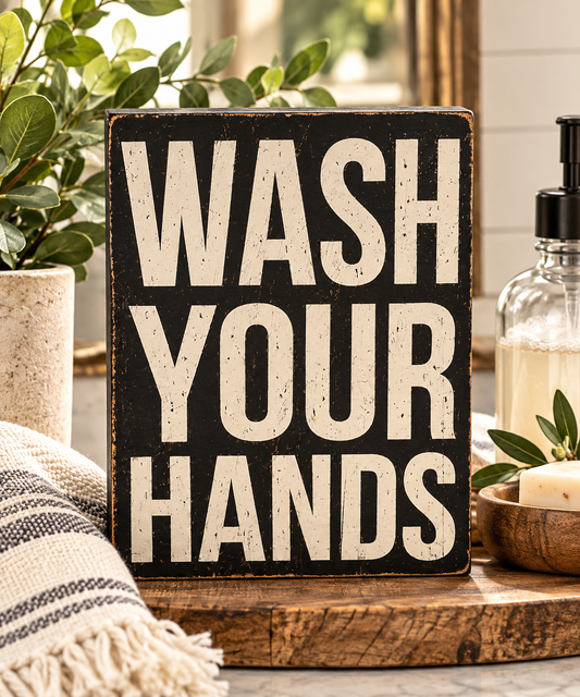 “Wash Your Hands” Wooden Box Sign 🖤