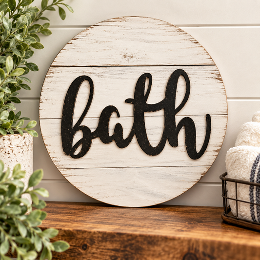 10” Rustic 3D “Bath” Round Shiplap Sign 🛁