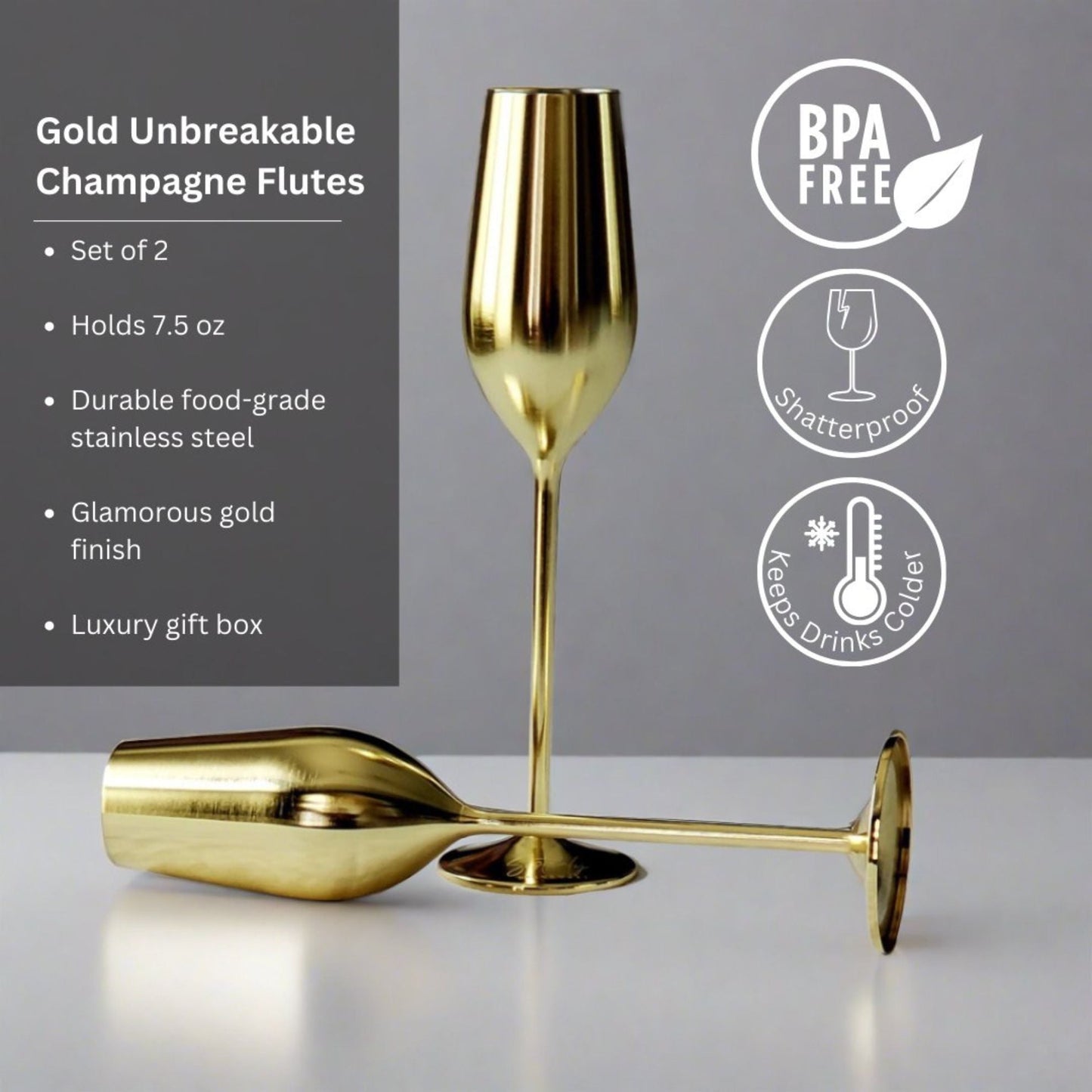 Unbreakable Champagne Flutes (Gold) (Online Exclusive)