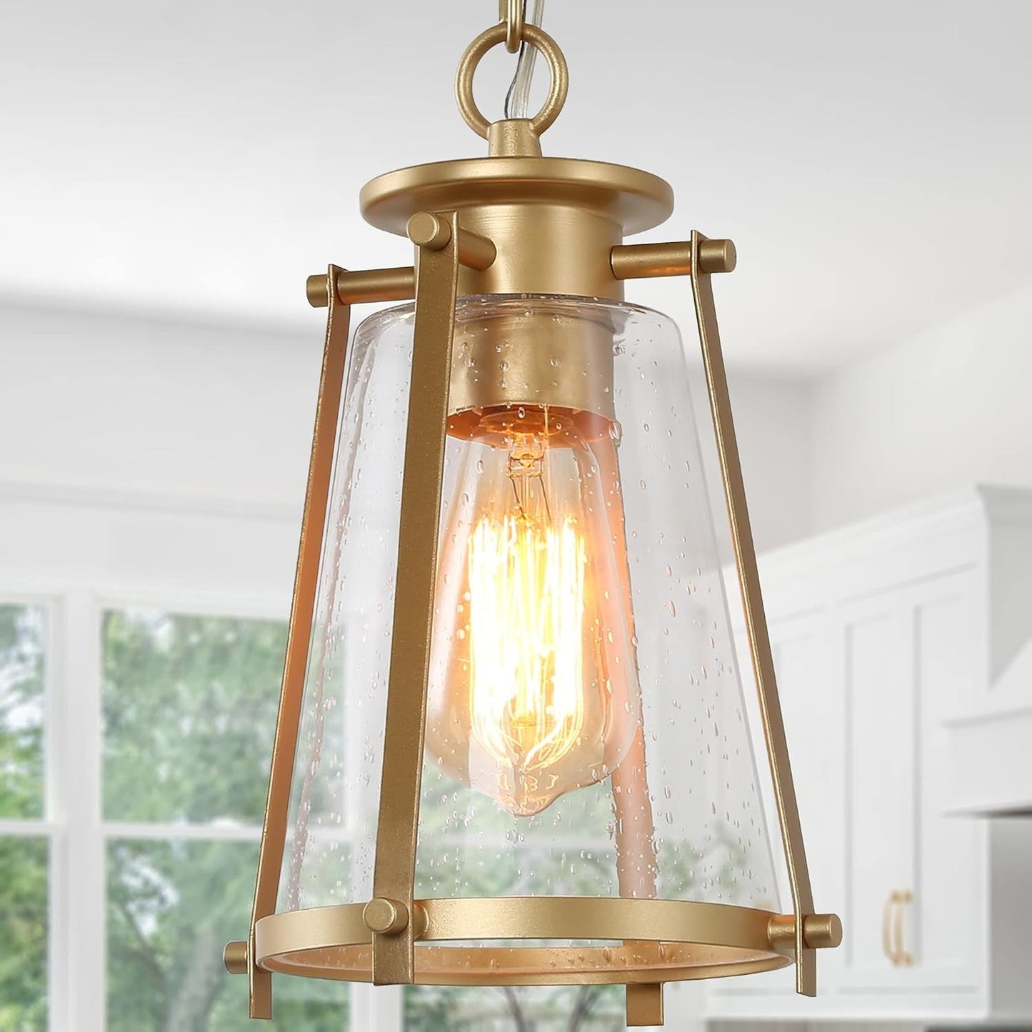 Farmhouse Pendant Lighting with Seeded Glass Shade  (Online Exclusive)