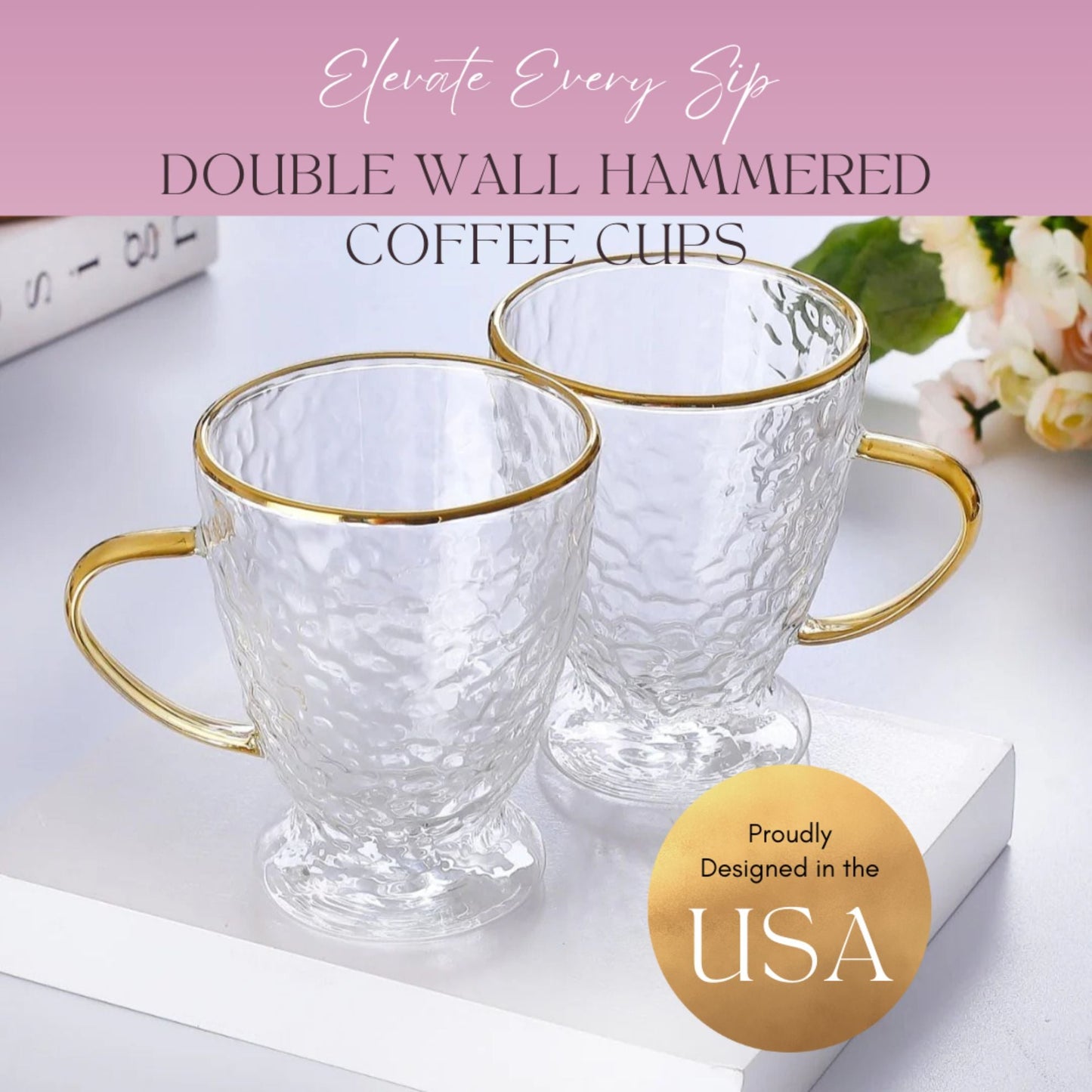 Hammered Double Wall Glass Coffee Cups (Online Exclusive)