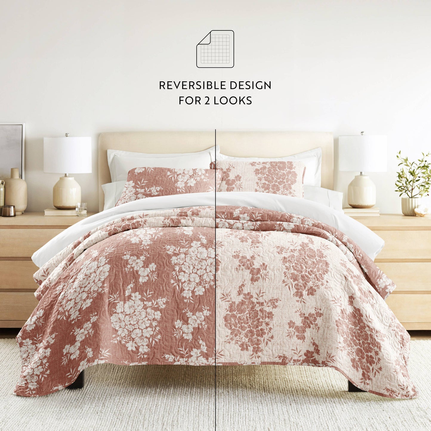 Distressed Bouquet All Season Patterned Reversible Quilt Set