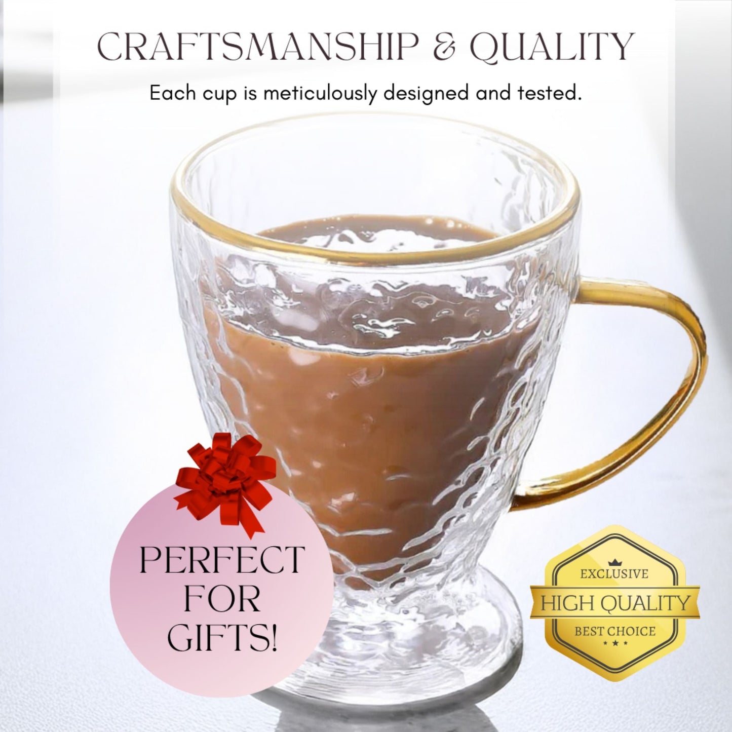 Hammered Double Wall Glass Coffee Cups (Online Exclusive)