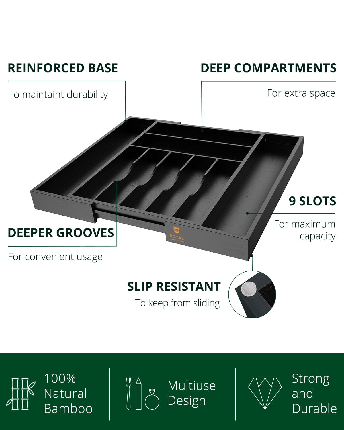 Silverware Drawer Organizer, Black (9 Slots)  (Online Exclusive)