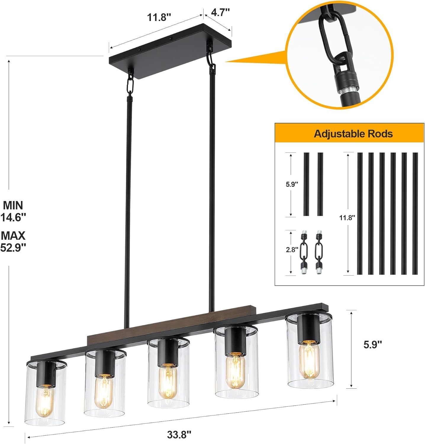 Farmhouse Black Linear Chandelier  (Online Exclusive)