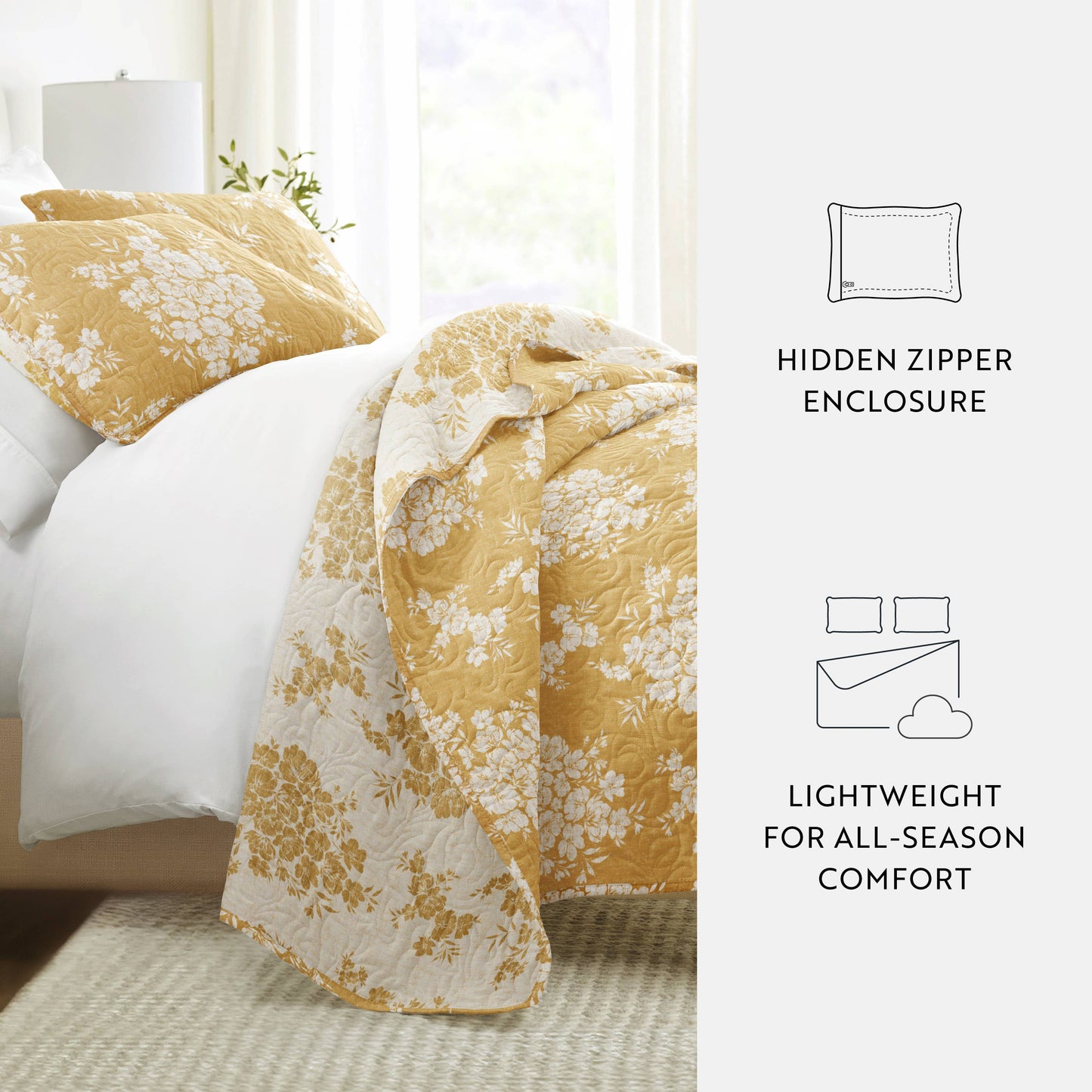 Distressed Bouquet All Season Patterned Reversible Quilt Set