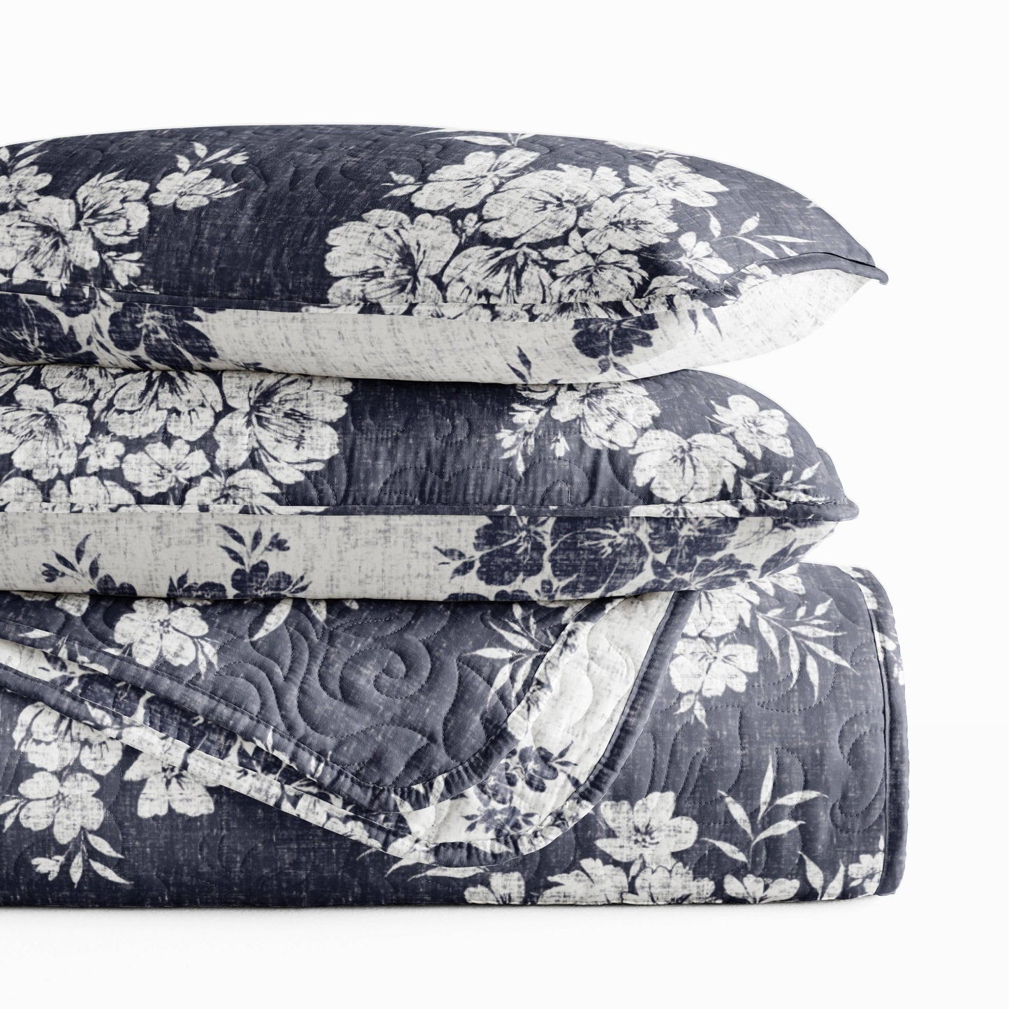 Distressed Bouquet All Season Patterned Reversible Quilt Set