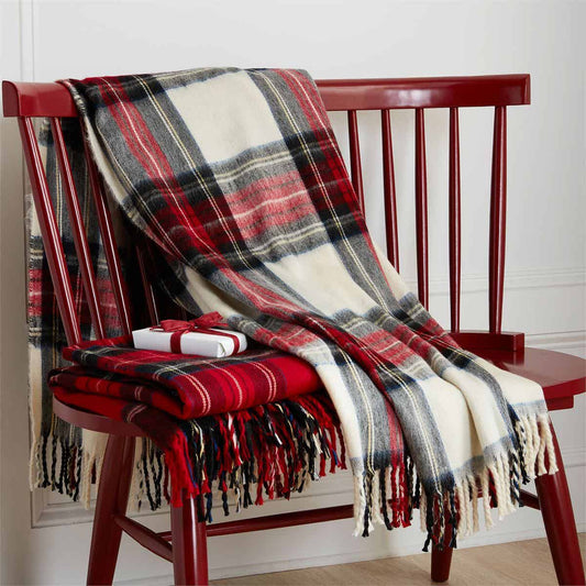 Red Tartan Fringe Throw Blanket