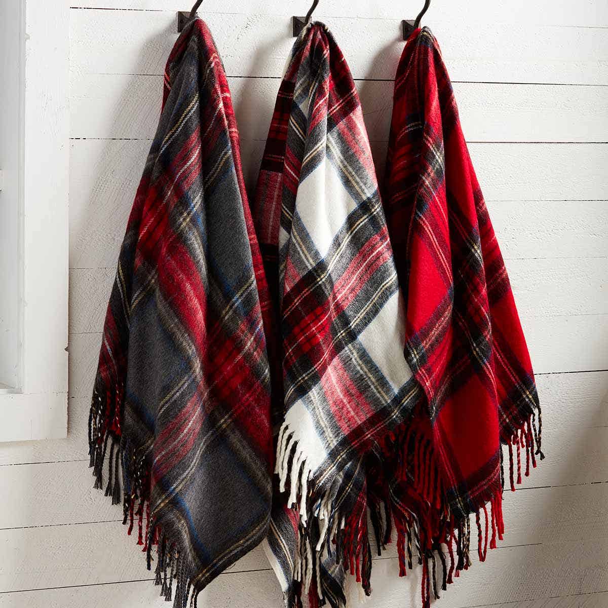 Grey Tartan Fringe Throw Blanket