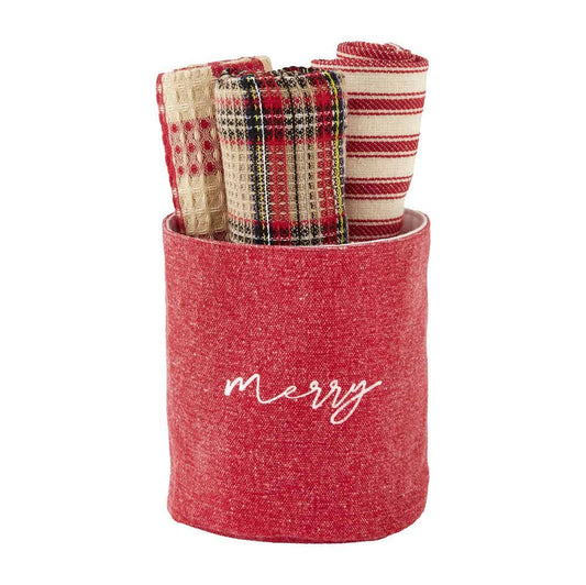 Red Tartan Towel Bucket Set