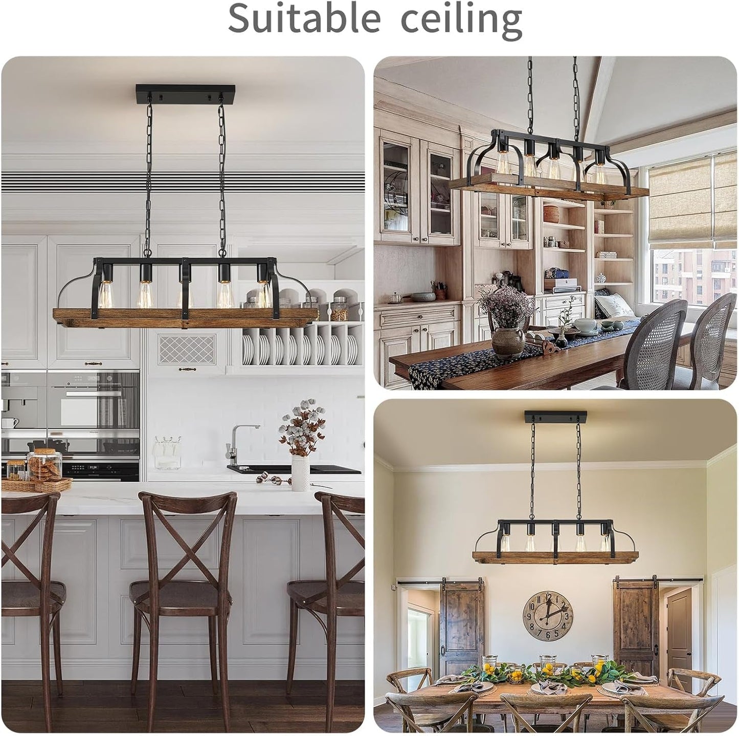 5-Light Metal Linear Chandelier Imitation Wood Grain  (Online Exclusive)