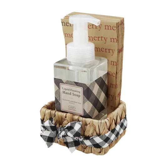 Cream Check Soap and Guest Towel Basket Set