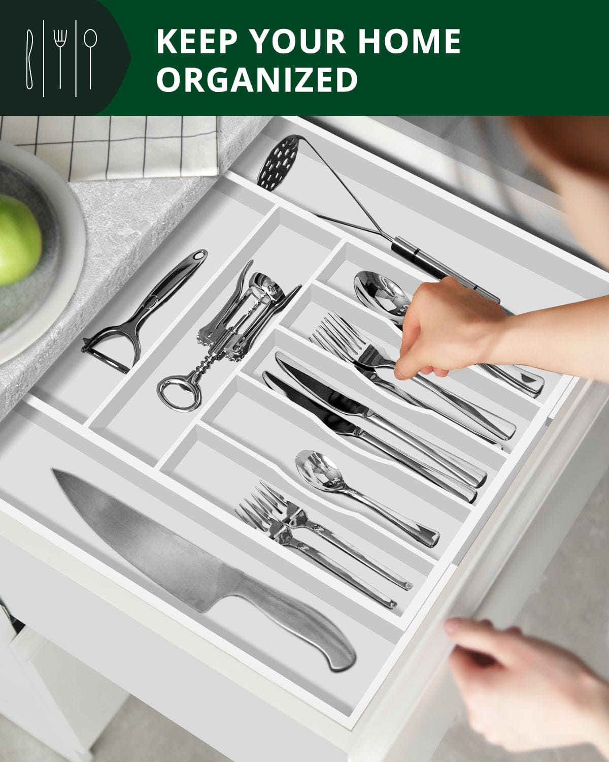 Silverware Drawer Organizer, White (9 Slots) (Online Exclusive)