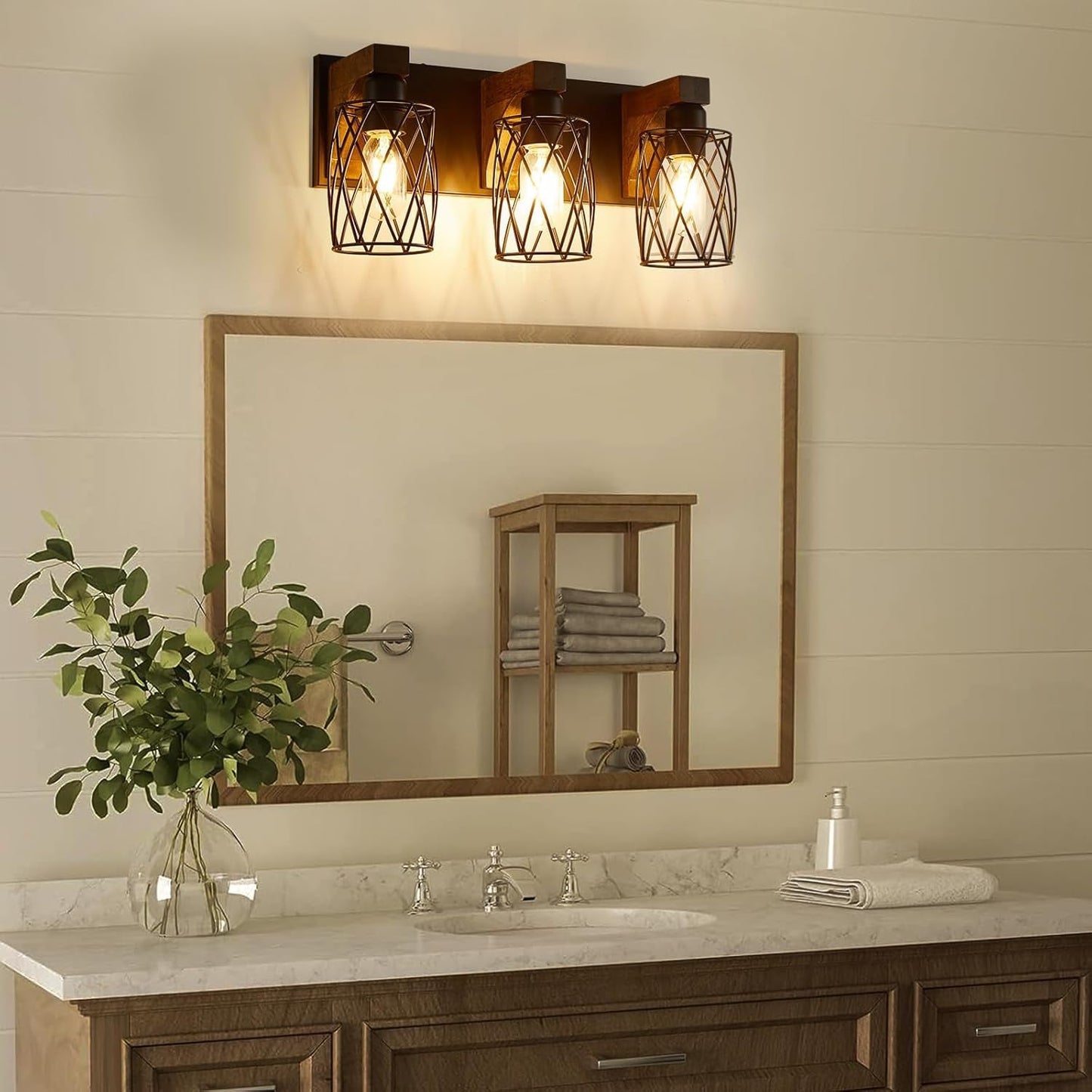 3-Light Wood Bathroom Light Fixture  (Online Exclusive)