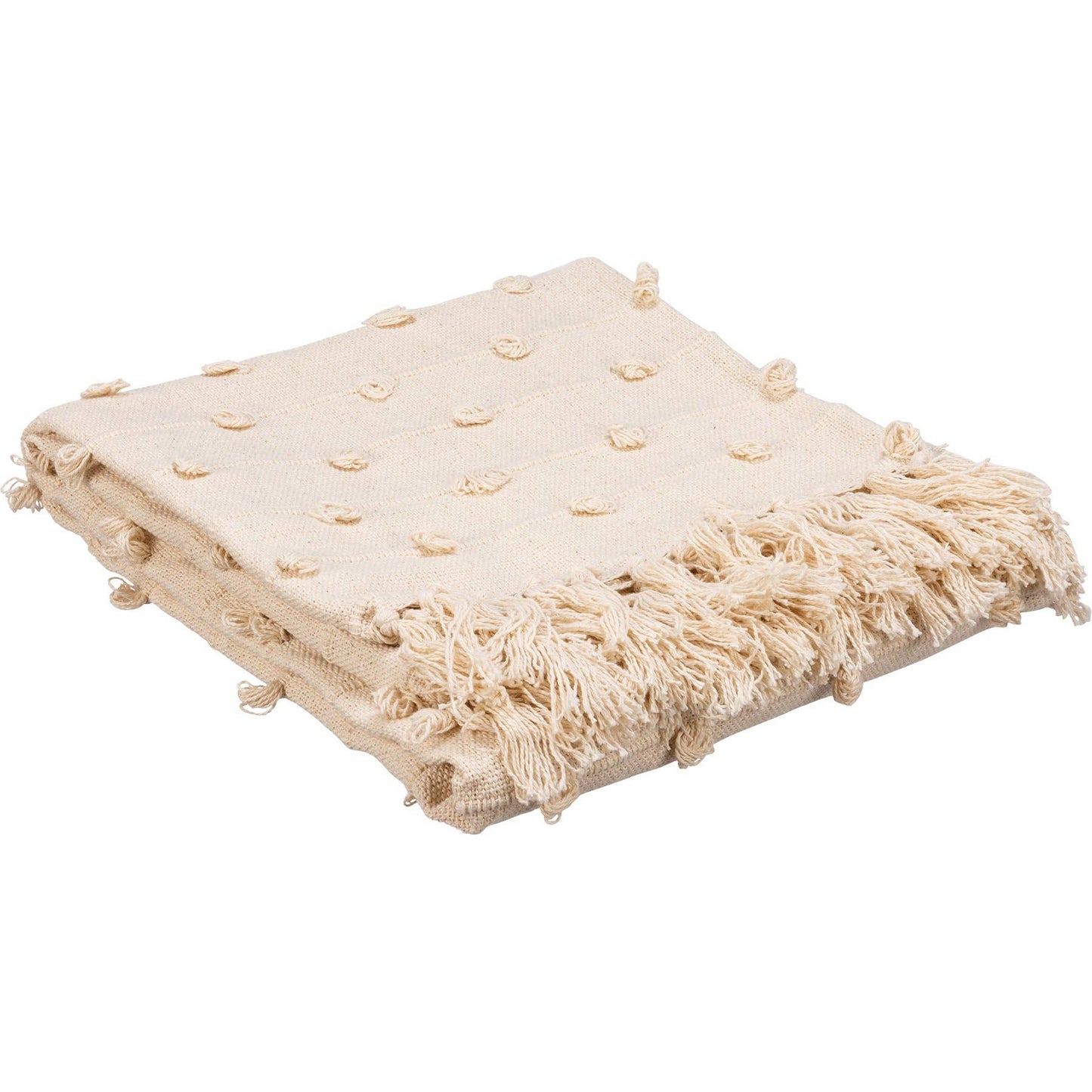 Cream Poms Throw Blanket