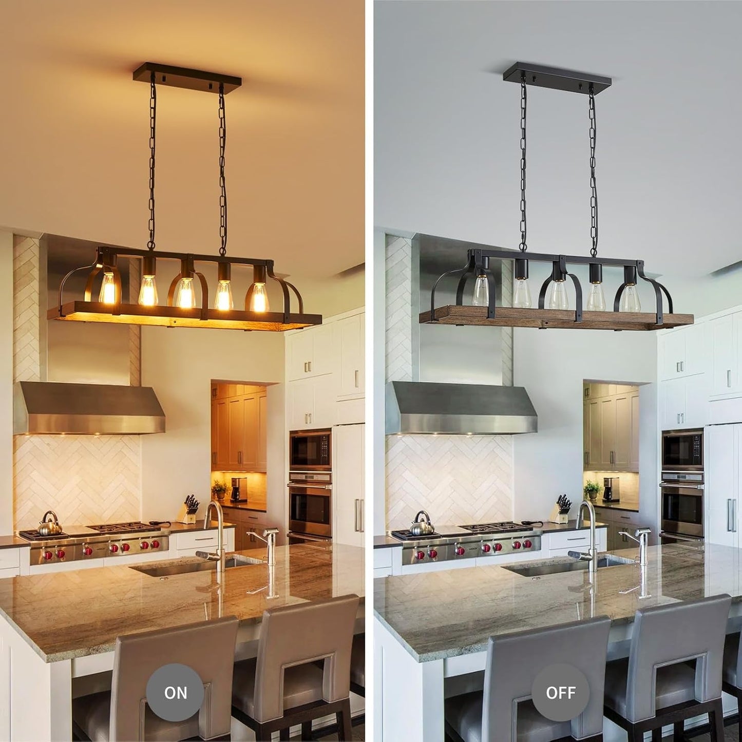 5-Light Metal Linear Chandelier Imitation Wood Grain  (Online Exclusive)