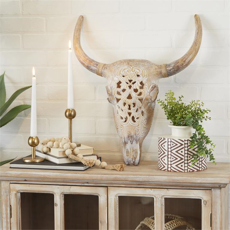 POLYSTONE BULL SKULL WALL DECOR