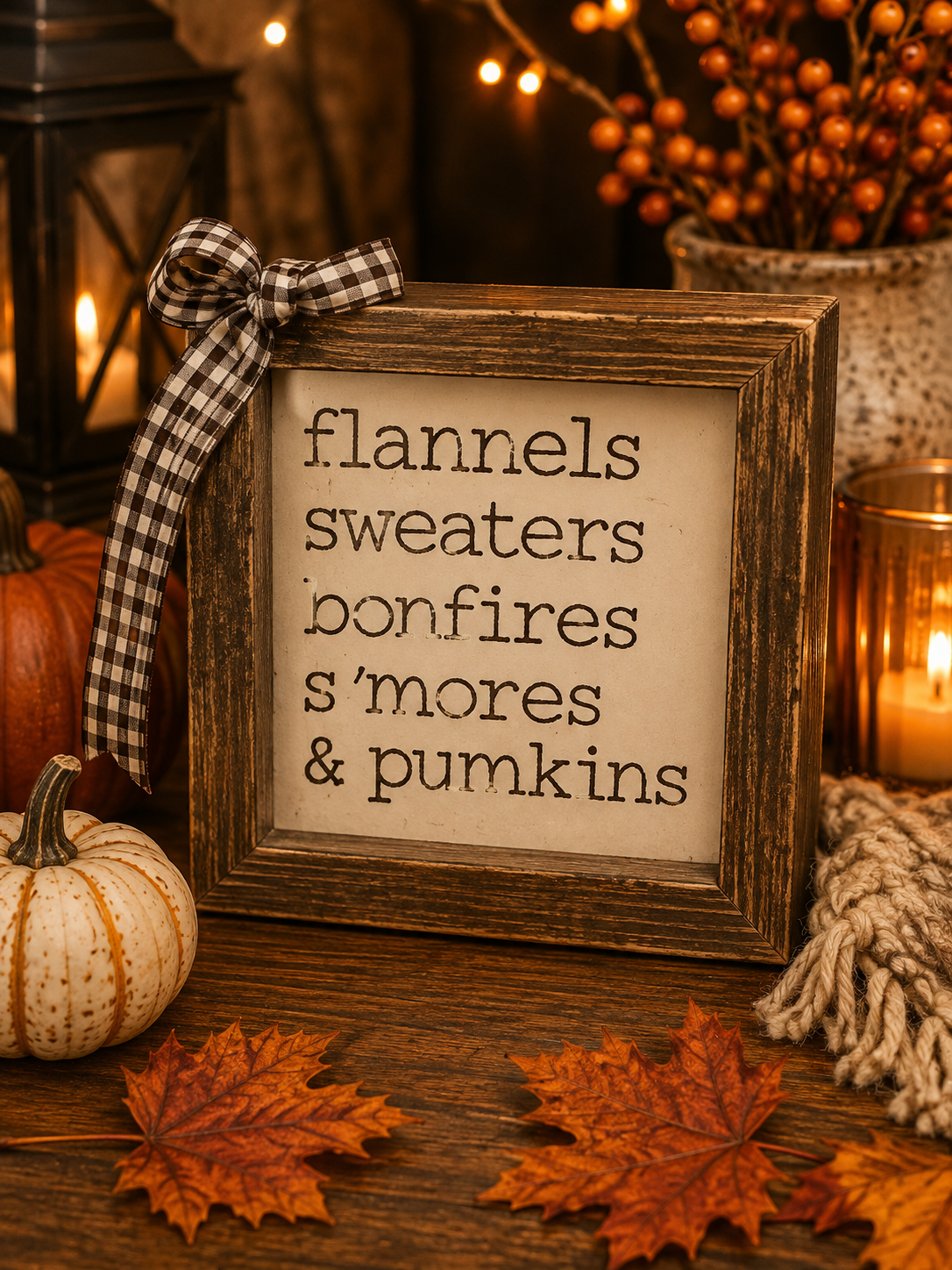 Flannels, Sweaters, Bonfires, S’mores & Pumpkins Wood Sign 🍂🔥