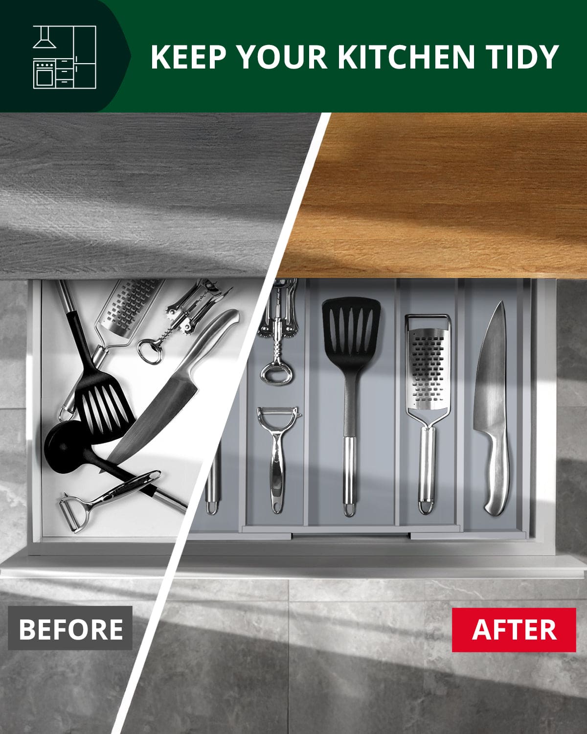 Utensil Drawer Organizer, Gray (5 Slots)  (Online Exclusive)