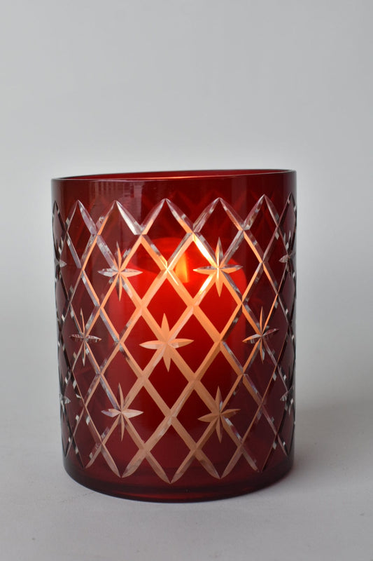 Crimson Cut Glass Hurricane (online exclusive)