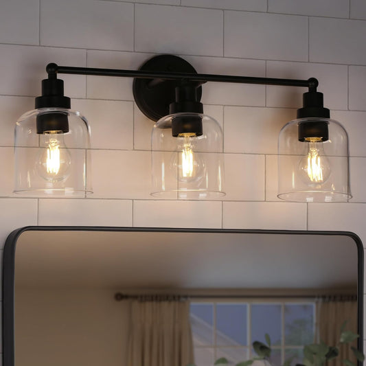 3-Light Black Vanity Light with Clear Glass Shade  (Online Exclusive)