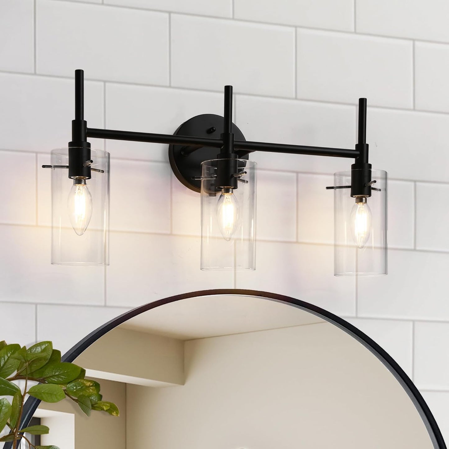 3-Light Black Vanity Light with Clear Glass Shade  (Online Exclusive)