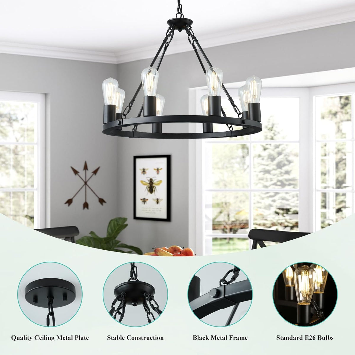 8 Lights Wagon Wheel Chandelier  (Online Exclusive)