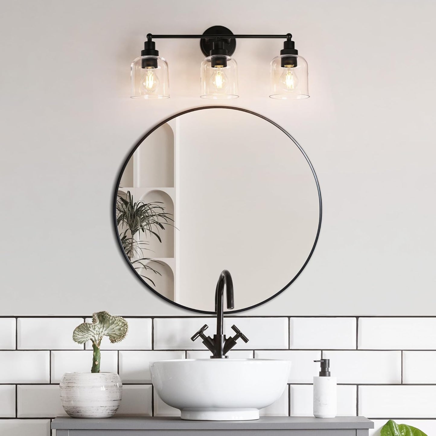 3-Light Black Vanity Light with Clear Glass Shade  (Online Exclusive)
