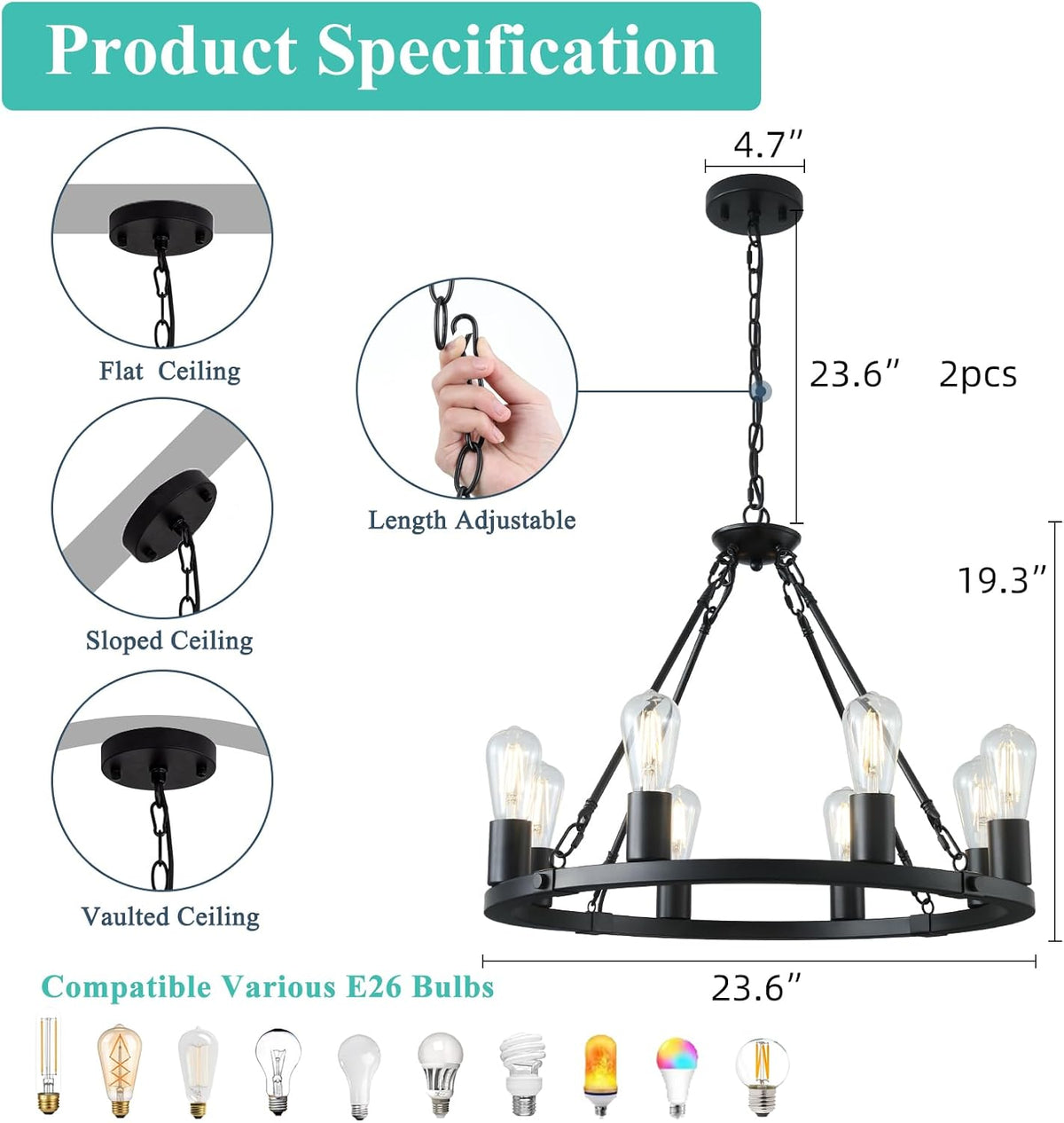 8 Lights Wagon Wheel Chandelier  (Online Exclusive)