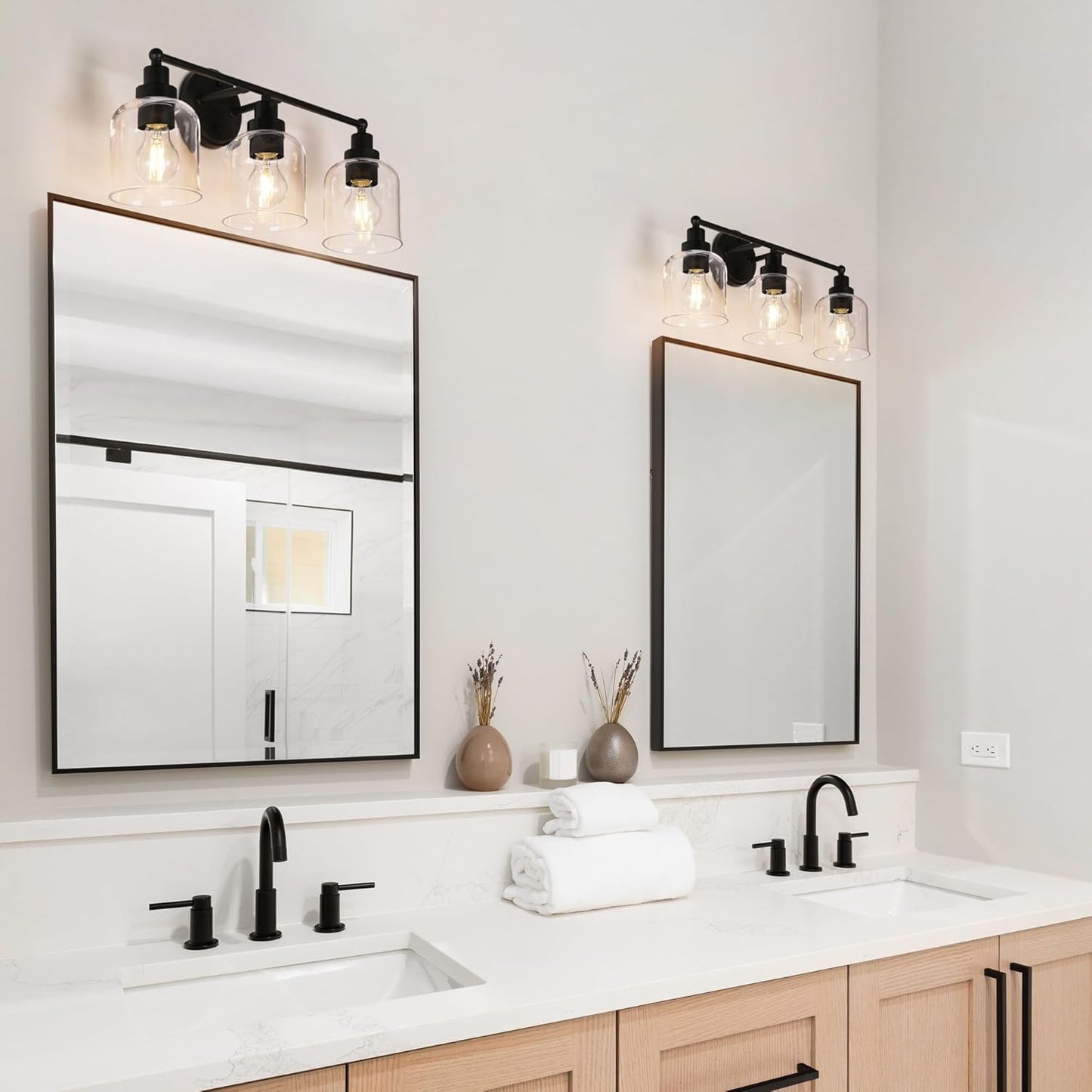 3-Light Black Vanity Light with Clear Glass Shade  (Online Exclusive)