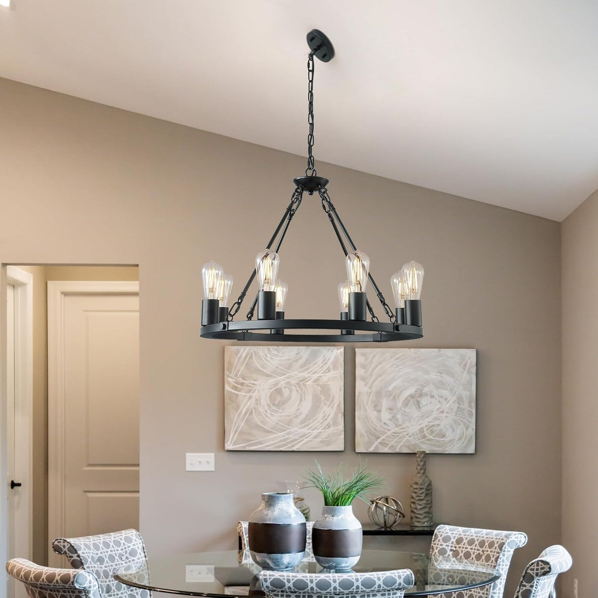 8 Lights Wagon Wheel Chandelier  (Online Exclusive)