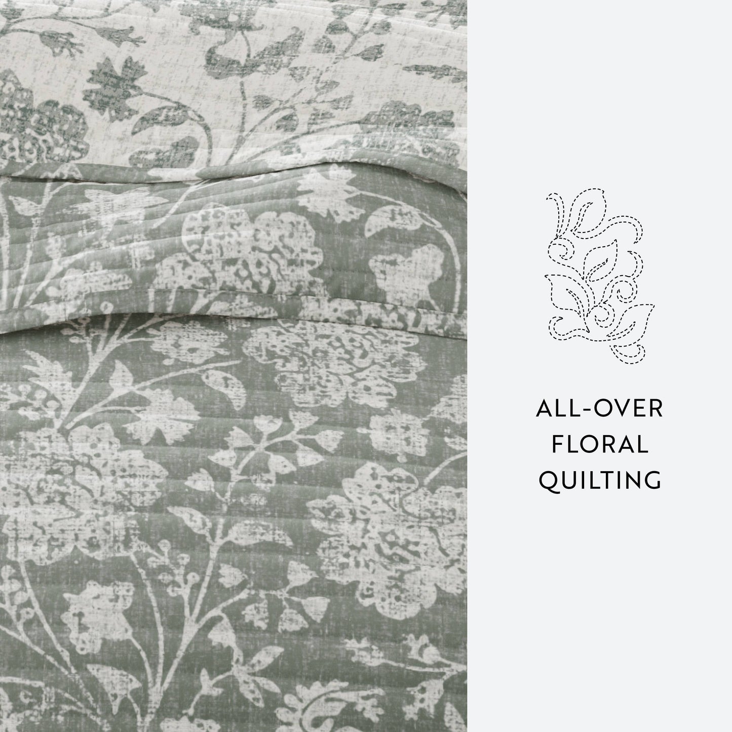 Textured Floral All Season Patterned Reversible Quilt Set