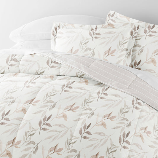 Foliage Stripe Down Alternative Patterned Comforter Set