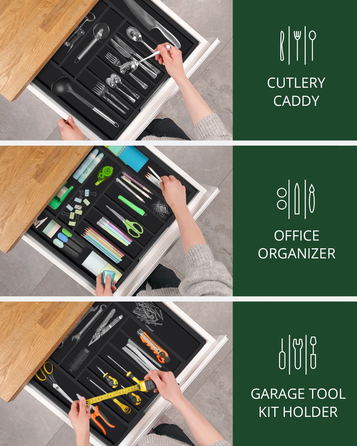 Silverware Drawer Organizer, Black (9 Slots)  (Online Exclusive)