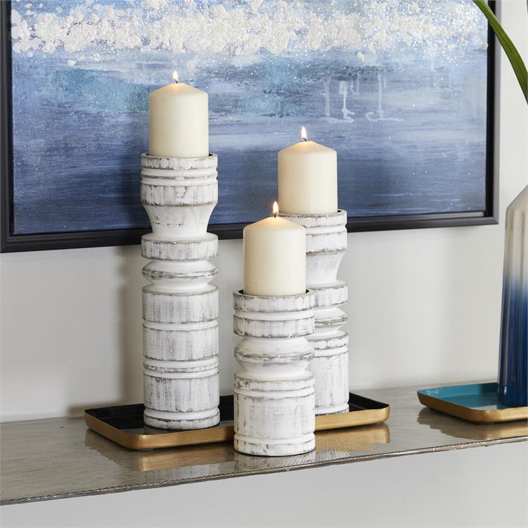 WHITE WOOD CANDLE HOLDER