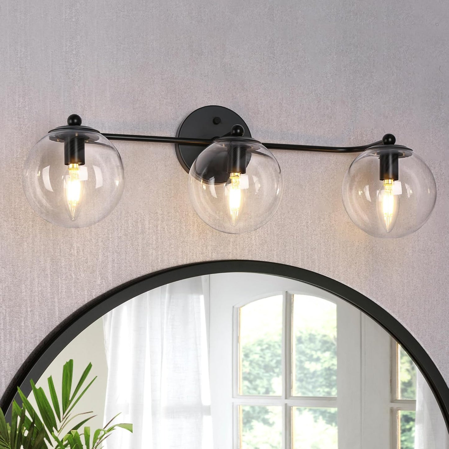 3-Light Black Vanity Light with Clear Glass Shade  (Online Exclusive)