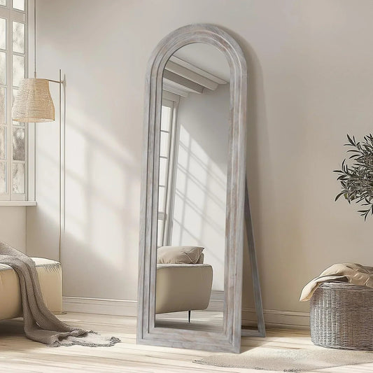 MELOMOIR Arched Full Length Mirror  (Online Exclusive) with Solid Wood Frame, Rustic Farmhouse Floor Mirror with Stand, Free Standing Leaning Hanging, for Bedroom Living Room Dressing Room