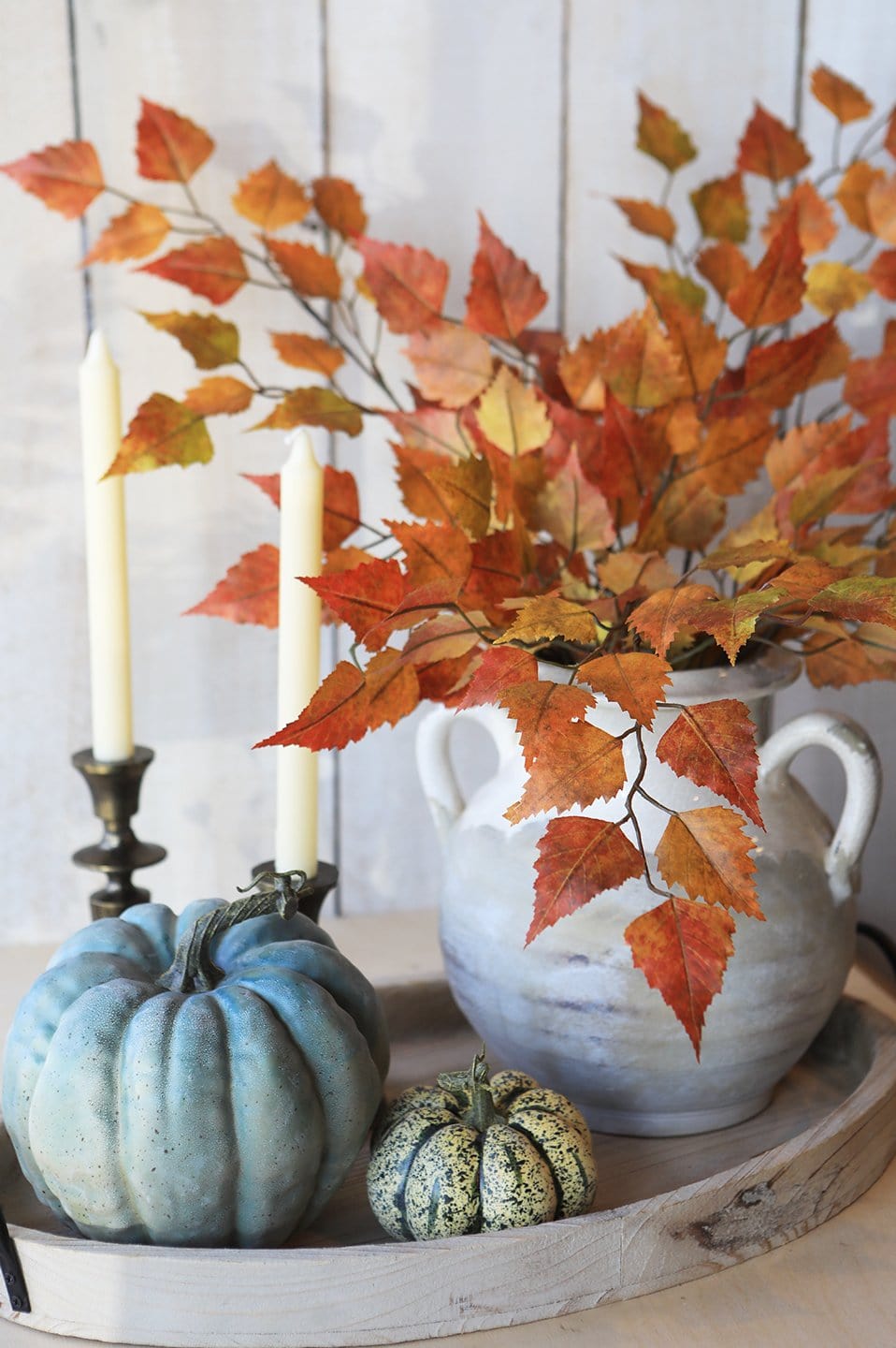 26" Faux Birch Leaf Stem Red / Orange / Yellow (online exclusive)