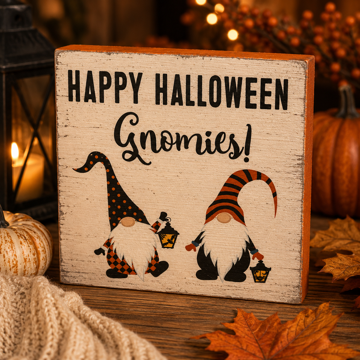 Quill to Paper “Happy Halloween Gnomies!” Wood Block Sign 🎃👻