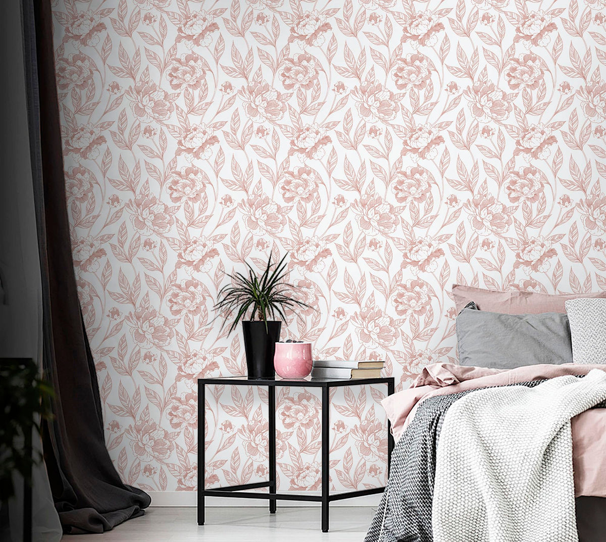 Timeet Pink Floral Peel and Stick Wallpaper Vinyl 17in x 78.7in Modern  (Online Exclusive)