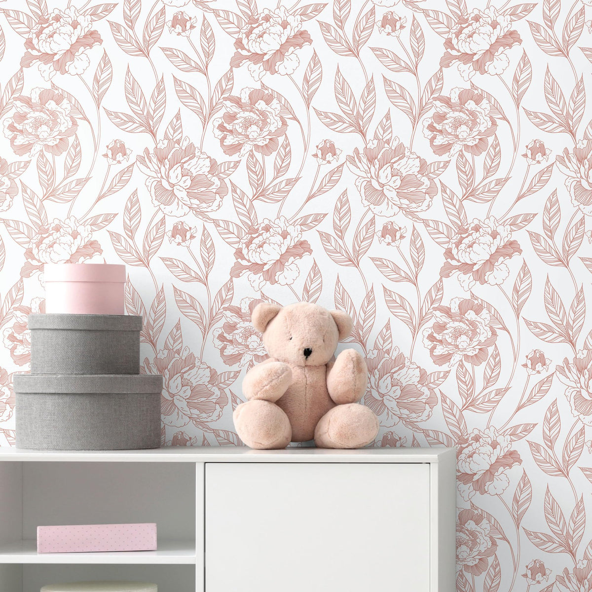 Timeet Pink Floral Peel and Stick Wallpaper Vinyl 17in x 78.7in Modern  (Online Exclusive)