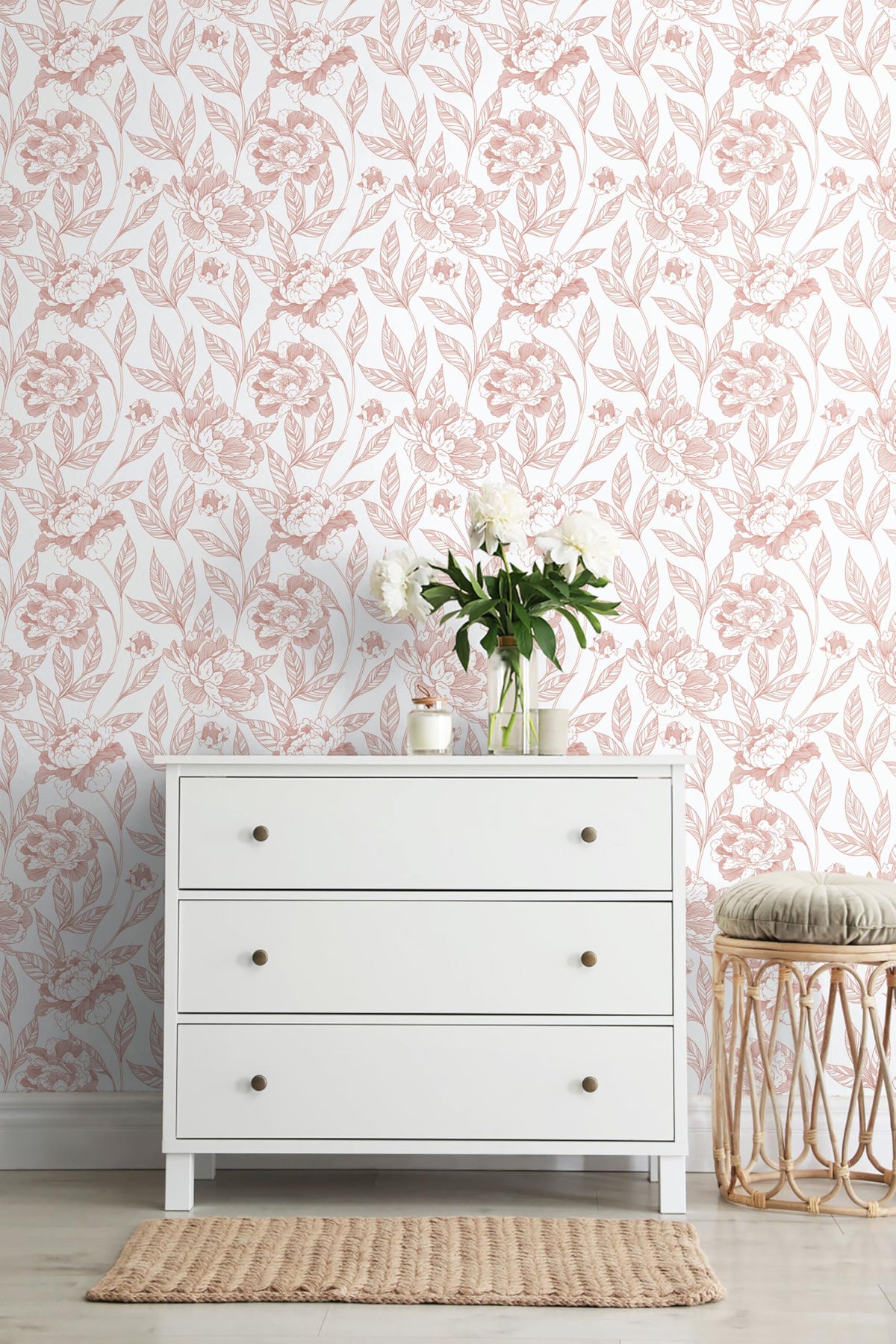 Timeet Pink Floral Peel and Stick Wallpaper Vinyl 17in x 78.7in Modern  (Online Exclusive)